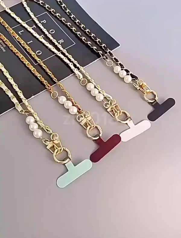 Korea Luxury Metal Pearl  Leather Crossbody Lanyard Necklace Strap Universal Mobile Phone Lanyard