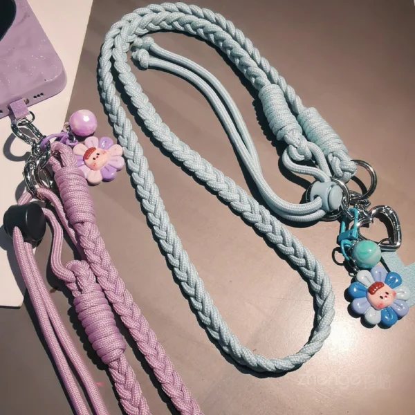 Mobile phone lanyard womens crossbody adjustable ponytail braided rope long cartoon cute pendant outdoor travel