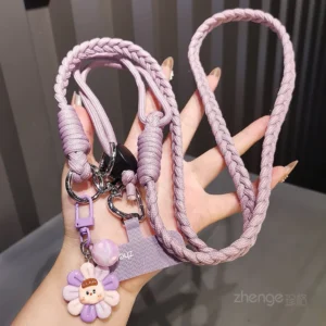 Mobile phone lanyard womens crossbody adjustable ponytail braided rope long cartoon cute pendant outdoor travel