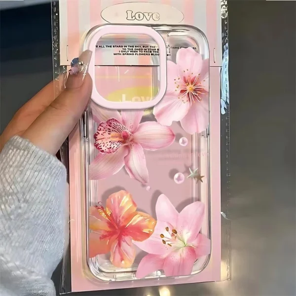 Transparent Phone Case For iPhone Pink Lily Flower Cover