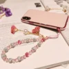 Stylish Plaster Flower Pendant Crystal Phone Lanyard Holder Antilost Lanyard Lovely Flower Accent